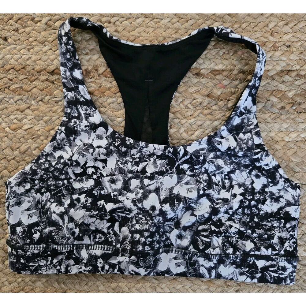 Lululemon Invigorate Bra Mash Up White Black Floral Sz 4 Fitness Activewear‎